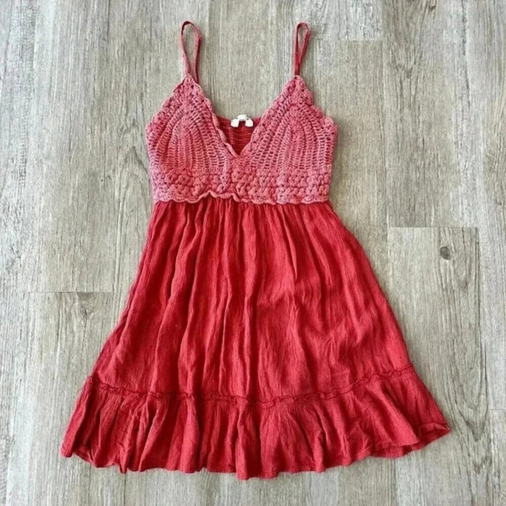 Womens Blush Orange Crochet Top Dress - S